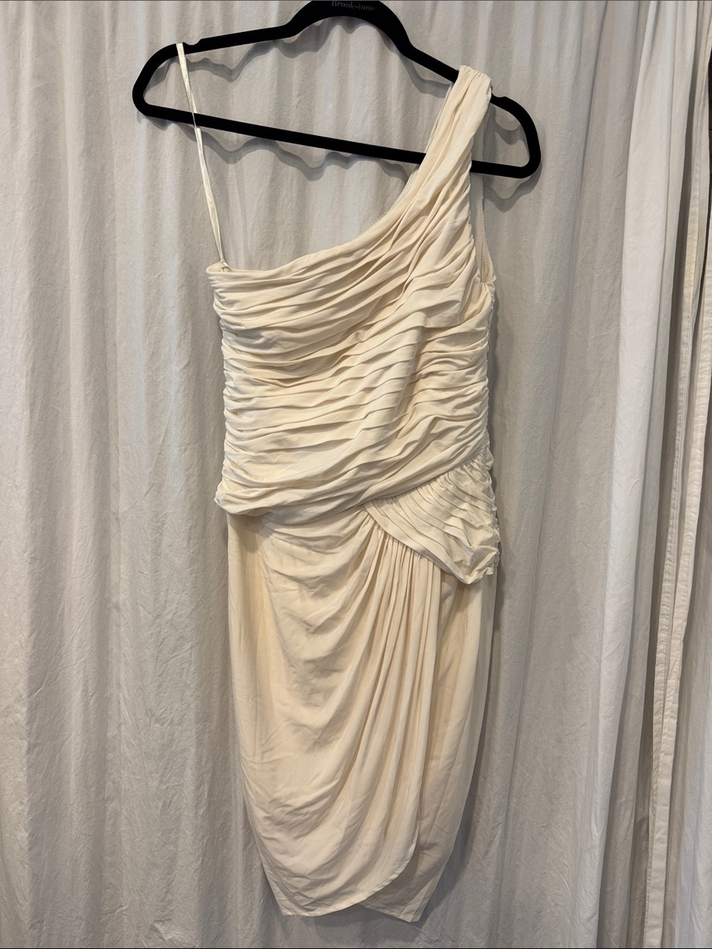 BCBGMaxAzria One-Shoulder Cream Ruched Draped Dress